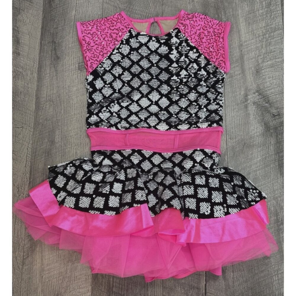 Weissman Dance Costume Adult Small Hot Pink Sequins Cheer Latin Tap Stretch